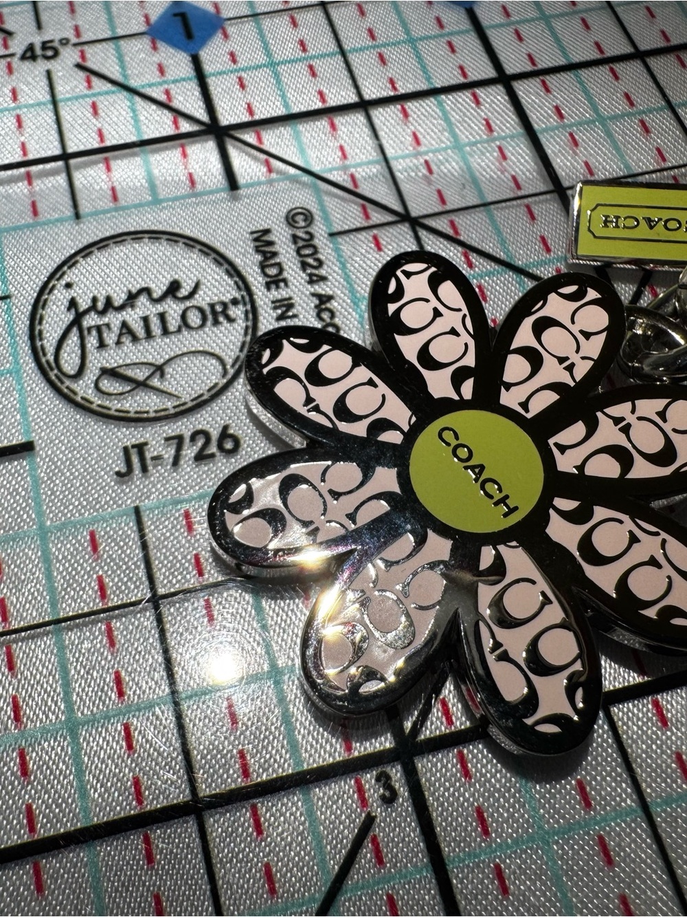 Coach Pink Logo Daisy Keychain with Lime and Matching Pen - Picture 3 of 4